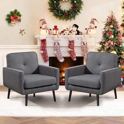 Vogue Furniture Direct Mid Century Accent Chair, PU Leather Modern Chair with Wooden Frame, Cozy Armchair Reading Chair with Comfy Back for Apartment, Living Room, Bedroom, Small Space, Corner, Brown — Grey / 1 (2)
