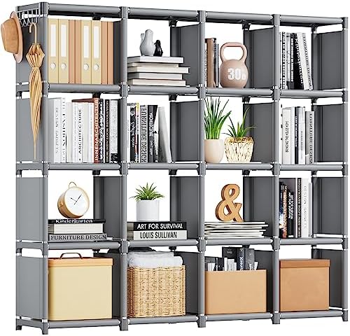 Mavivegue Bookcase, 18-Cube Extra Large Book Shelf, DIY Cube Storage Organizer for Bedroom, Living Room, Home Office - Black — Grey / 16-Grid (2)
