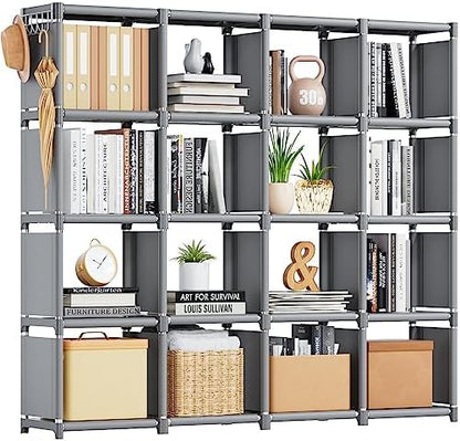 Mavivegue Bookcase, 18-Cube Extra Large Book Shelf, DIY Cube Storage Organizer for Bedroom, Living Room, Home Office - Black — Grey / 16-Grid (2)