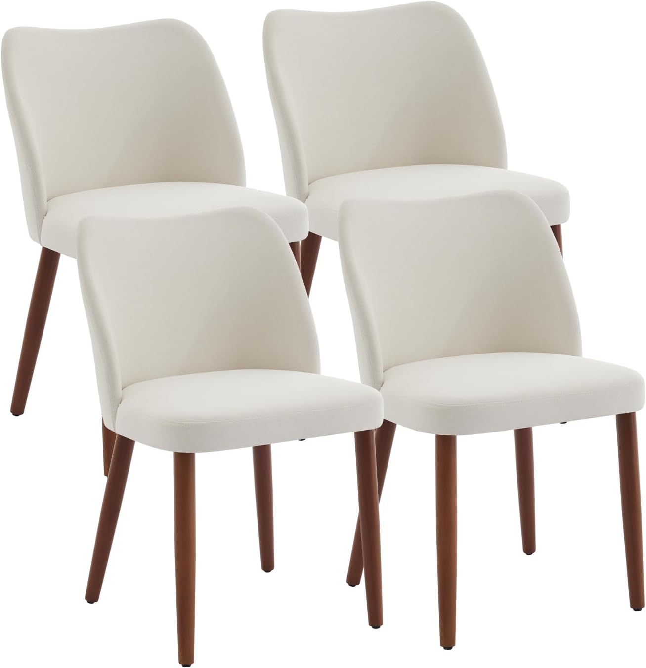 GarveeHome Wooden Dining Chair Set of 4 Upholstered Fabric Dining Chair | Modern Kitchen Chairs with Curved Backrest Leveling Feet for Dining Room, Living Room, , No tool assembly, No Wobble, White — White (9)