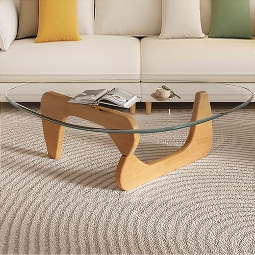 Modern Glass Coffee Table, Mid Century Small Coffee Table, Coffee Table for Living Room,Suitable for Bedroom Living Room Reception Office Tables (Walnut/Transparent, Small) — Wood/Transparent / Large 45 * 32.3 * 16in (2)