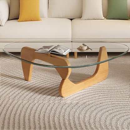 Modern Glass Coffee Table, Mid Century Small Coffee Table, Coffee Table for Living Room,Suitable for Bedroom Living Room Reception Office Tables (Walnut/Transparent, Small) — Wood/Transparent / Large 45 * 32.3 * 16in (2)