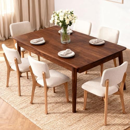 Wooden Dining Chairs Set of 2, Mid Century Modern Kitchen Chairs with Fabric Upholstered and Curved Backrest for Dining Room, Restaurant/Cafe, Walnut — Natural / 2 (2)