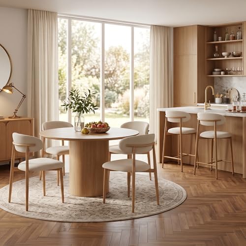 UVV Dining Chairs Set of 4, Metal Kitchen Chairs with Modern Fabric Upholstered for Dining Room, Beige