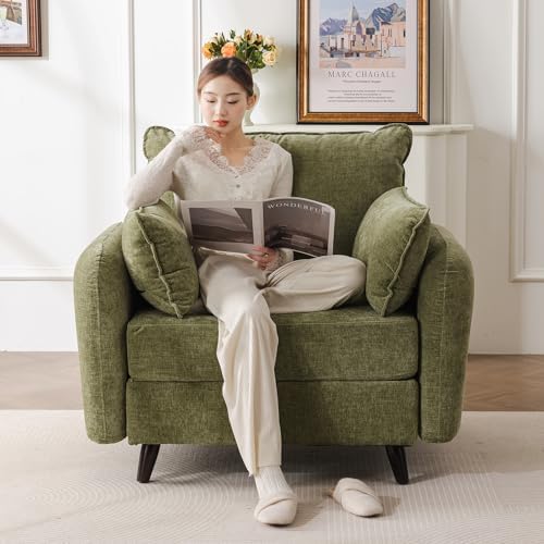 Rexulqo Oversized Accent Chair with All Seats Storage,Comfy Living Room Chairs with 2 Throw Pillow,Upholstered Mid-Century Armchair,24.5'' Deep Seat,Reading Chair for Bedroom,Office,Chenille,Orange