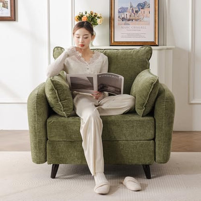 Rexulqo Oversized Accent Chair with All Seats Storage,Comfy Living Room Chairs with 2 Throw Pillow,Upholstered Mid-Century Armchair,24.5'' Deep Seat,Reading Chair for Bedroom,Office,Chenille,Orange