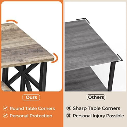 GreenForest Round Corners Coffee Table for Living Room | Rustic Style Center Table with Storage Shelf,39 Inch Space Saving Sofa Table,Easy Assembly,Gray Wash
