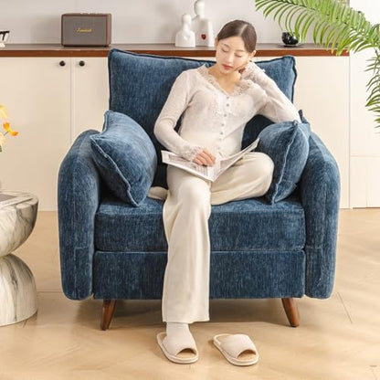 Rexulqo Oversized Accent Chair with All Seats Storage,Comfy Living Room Chairs with 2 Throw Pillow,Upholstered Mid-Century Armchair,24.5'' Deep Seat,Reading Chair for Bedroom,Office,Chenille,Orange