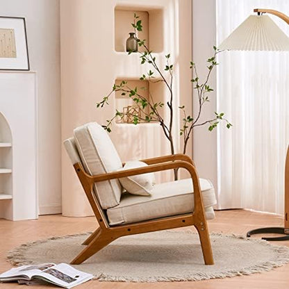 Karl home Mid-Century Accent Reading Chairs Set of 2, Beige | Linen Upholstered, Solid Wood Frame, Soft Cushion, Lumbar Pillow, Lounge Armchair for Living Room, Bedroom, Balcony, Study