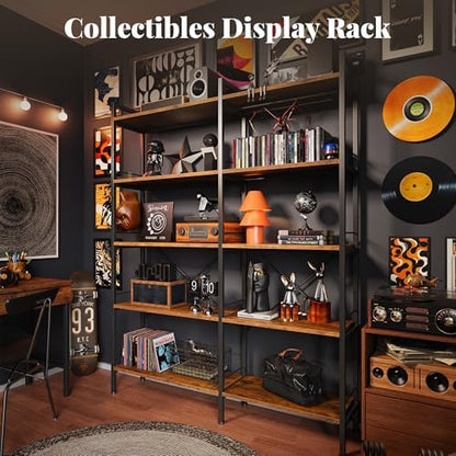 Huuger 5 Tier Bookshelf, L Shaped Corner Bookshelf with 10 Open Shelves, 49.4 Inch Straight Wide Bookcase with Metal Frame and Wooden Board, Adjustable Feet, Rustic Brown