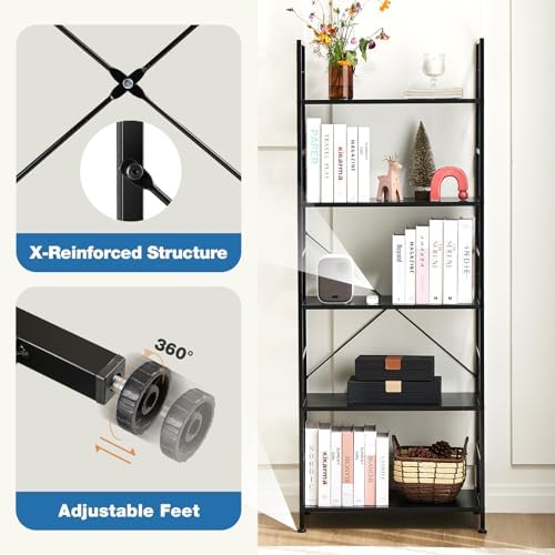 DUMOS 5 Tiers Open Bookshelf, Classic Freestanding Tall Display Shelf | Multifunctional Storage Organizer Rack for Living Room Home Office, Sturdy Bookcase for CDs/Books/Movies, Modern Black