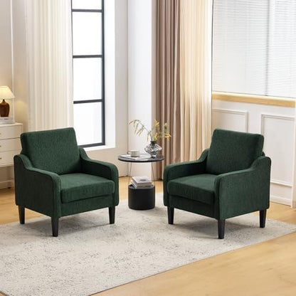 VINGLI Accent Chair for Living Room Chairs Olive Green Reading Chair for Bedroom Scooped Arm Chair Mid Century Modern Accent Chairs Upholstered Comfy Chair for Apartment, Waiting Room — 1 / Dark Green (2)