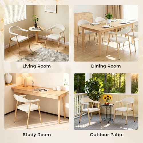 DUMOS Dining Chairs Set of 4, Linen Fabric Upholstered Kitchen Side Chairs with Curved Backrest & Metal Legs, Modern Farmhouse Accent Chair for Dining Room Kitchen Living Room Cafe, Beige