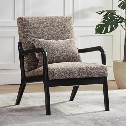 Achicsofar Accent Chair Mid Century Modern Armchair with Lumbar Support Pillow Wood Legs PU Leather Upholstered Lounge Chairs Comfy High Back Cushion for Living Room Bedroom
