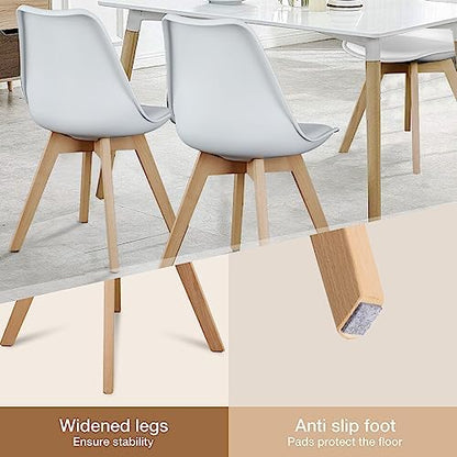 OLIXIS Dining Chairs Set of 4, Mid Century Modern Accent Chairs with Curved Backrest and Wood Legs, PU Leather Upholstered Kitchen Side Chair for Living Room, Bedroom, Outdoor Patio, White