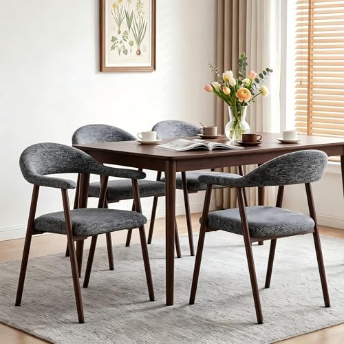 DUMOS Dining Chairs Set of 4, Linen Fabric Upholstered Kitchen Side Chairs with Curved Backrest & Metal Legs, Modern Farmhouse Accent Chair for Dining Room Kitchen Living Room Cafe, Beige — Grey / 2pc (2)