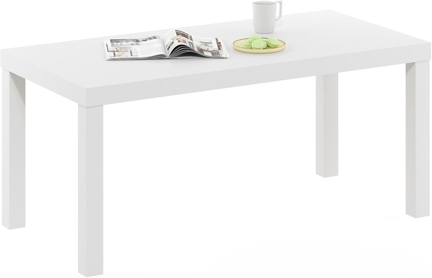 Furinno CLASSIC Coffee Table, Modern Rectangle Printer Stand, Black | 1.8" Triple Thick Tabletop, Toolless Assembly, Side Table, for Living Room, Home Office — White / Rectangle