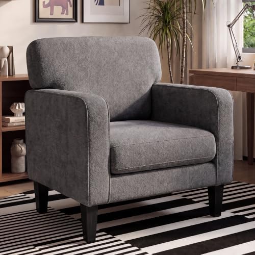 DUMOS Dark Grey Modern Accent Chairs for Living Room, Corner Chairs for Adults, Reading Armchair with Armrest and Backrest, Comfy Lounge Seating for Bedroom Reception Waiting Room