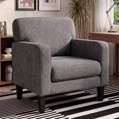 DUMOS Dark Grey Modern Accent Chairs for Living Room, Corner Chairs for Adults, Reading Armchair with Armrest and Backrest, Comfy Lounge Seating for Bedroom Reception Waiting Room