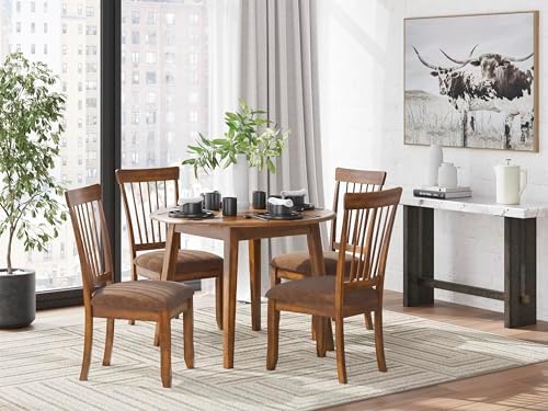 Signature Design by Ashley Berringer | Spindle Back 18" Dining Chairs (Set of 2) – Rustic Light Brown with Upholstered Cushioned Seat