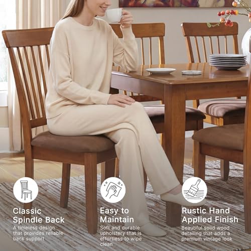 Signature Design by Ashley Berringer | Spindle Back 18" Dining Chairs (Set of 2) – Rustic Light Brown with Upholstered Cushioned Seat