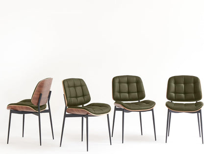 GrandNoor Mid Century Modern Dining Chairs with Walnut Grain Back, Brown Faux Leather Dining Room Chairs Set of 2, Checkered Soft Cushion Kitchen Chairs with Adjustable Foot Pads — A-green / Set of 4
