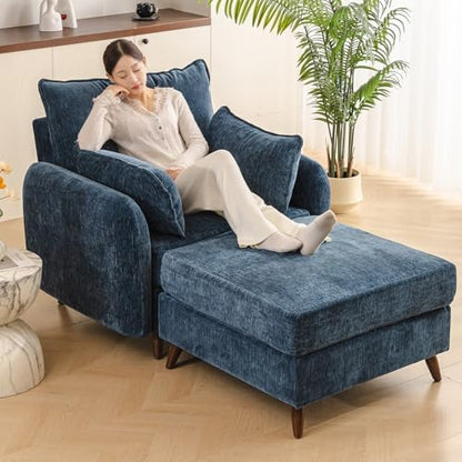 Rexulqo Oversized Accent Chair with All Seats Storage,Comfy Living Room Chairs with 2 Throw Pillow,Upholstered Mid-Century Armchair,24.5'' Deep Seat,Reading Chair for Bedroom,Office,Chenille,Orange