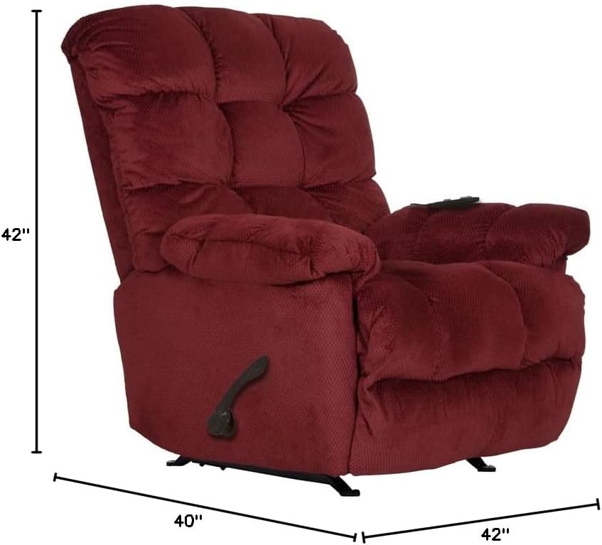 Catnapper Batts Chaise Rocker Recliner with Deluxe Heat & Massage in Red Polyester Fabric