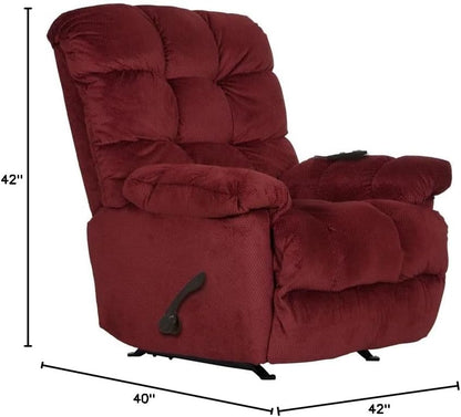 Catnapper Batts Chaise Rocker Recliner with Deluxe Heat & Massage in Red Polyester Fabric