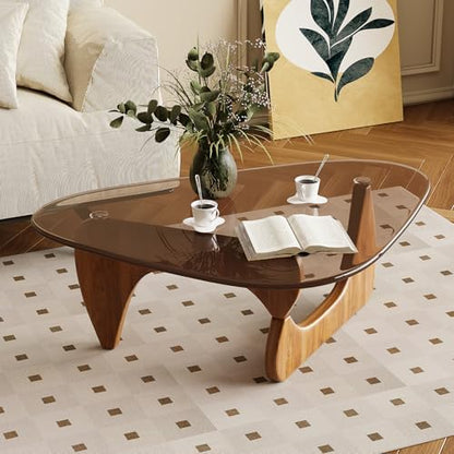 Coffee Table for Living Room Mid Century Modern Center Table with Glass Top and Wood, 36 Inch, Brown/Walnut