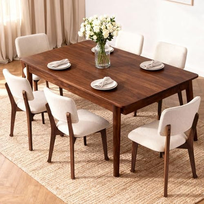 Wooden Dining Chairs Set of 2, Mid Century Modern Kitchen Chairs with Fabric Upholstered and Curved Backrest for Dining Room, Restaurant/Cafe, Walnut