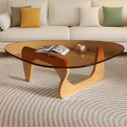 Modern Glass Coffee Table, Mid Century Small Coffee Table, Coffee Table for Living Room,Suitable for Bedroom Living Room Reception Office Tables (Walnut/Transparent, Small) — Wood/Brown / Large 45 * 32.3 * 16in (2)
