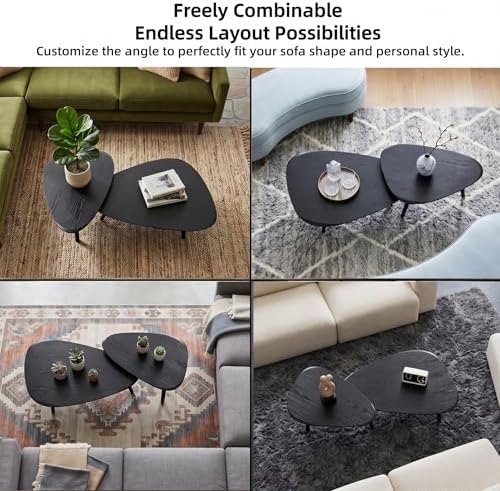 Nesting Coffee Table Set of 2-Mid Century Modern Coffee Table | Guitar Pick Stacking Tables with Solid Wood Legs,Small Coffee Tables for Small spaces,Living Room,Balcony