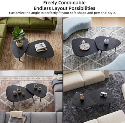 Nesting Coffee Table Set of 2-Mid Century Modern Coffee Table | Guitar Pick Stacking Tables with Solid Wood Legs,Small Coffee Tables for Small spaces,Living Room,Balcony