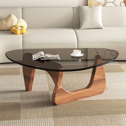 Modern Glass Coffee Table, Mid Century Small Coffee Table, Coffee Table for Living Room,Suitable for Bedroom Living Room Reception Office Tables (Walnut/Transparent, Small) — Walnut/Grey / Large 45 * 32.3 * 16in (2)