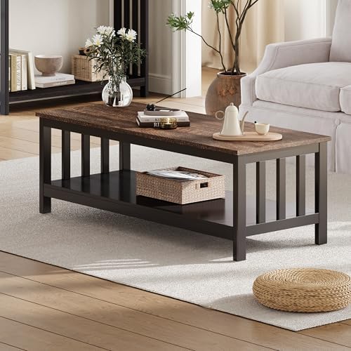 ChooChoo Mission Coffee Table, Black Wood Living Room Table with Shelf, 40 Black — Espresso / 22"D x 39.9"W x 18.1"H (2)