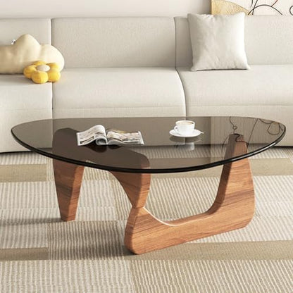 Modern Glass Coffee Table, Mid Century Small Coffee Table, Coffee Table for Living Room,Suitable for Bedroom Living Room Reception Office Tables (Walnut/Transparent, Small)