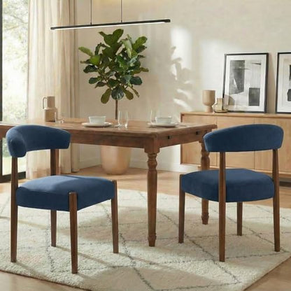 VKNOW Wooden Dining Chairs Set of 4, Modern Upholstered Dining Room Chairs with Walnut Wood Legs and Curved Backrest, Fabric Kitchen Chairs for Farmhouse/Living Room/Dining Room, Green