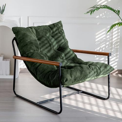 MAXYOYO Modern Accent Chair, Comfy Living Room Chair with Metal Frame Wooden Armrest, Upholstered Armchair with Soft Cushion for Bedroom Balcony Lounge Reading Room, Beige