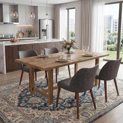 GarveeHome Wooden Dining Chair Set of 4 Upholstered Fabric Dining Chair | Modern Kitchen Chairs with Curved Backrest Leveling Feet for Dining Room, Living Room, , No tool assembly, No Wobble, White — Dark Grey Pu (2)