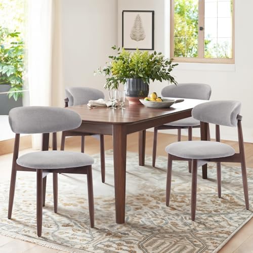 COLAMY Wooden Dining Chairs Set of 4, Modern Fabric Upholstered Kitchen Side Chairs, Farmhouse Dining Room Chair with Foot Pegs, Beige