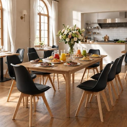 Dining Chairs Set of 4, Modern Upholstered Dining Room Chairs with PU Leather Padded Seat, Armless Kitchen Chairs with Curved Backrest and Solid Wood Legs for Dining Room, Kitchen, Apartment, Black
