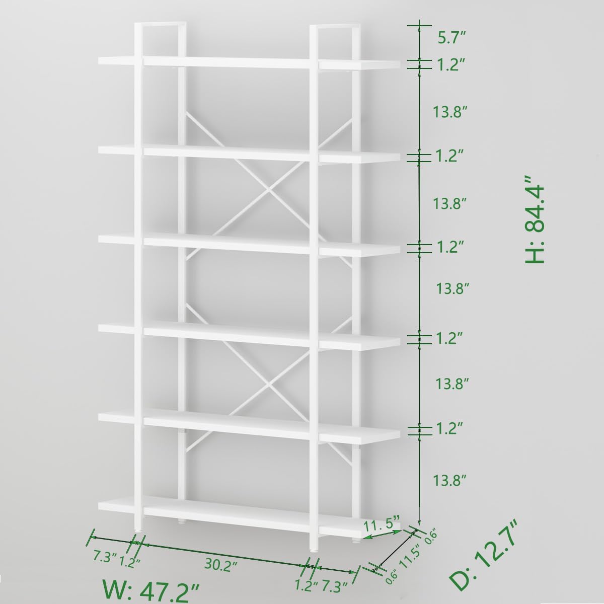 HSH White Bookshelf, 6 Tier Tall Bookcases for Bedroom Living Room Office | Industrial Modern Vertical Metal and Wood Bookcases, Farmhouse 6 Shelf Open Large Storage Book Shelves Display Book Shelf — 6-Tier / White Oak (2)