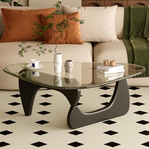 Coffee Table for Living Room Mid Century Modern Center Table with Glass Top and Wood, 36 Inch, Brown/Walnut — Black/Transparent / 32 Inch (2)