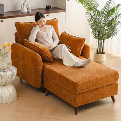 Rexulqo Oversized Accent Chair with All Seats Storage,Comfy Living Room Chairs with 2 Throw Pillow,Upholstered Mid-Century Armchair,24.5'' Deep Seat,Reading Chair for Bedroom,Office,Chenille,Orange