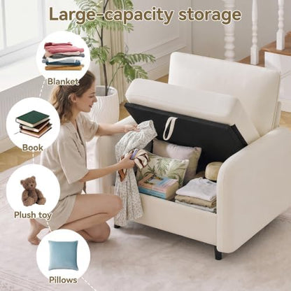 41" Oversized Accent Chair with Storage, Single Sofa for Living Room Beige | Modern Accent Chairs with Storage, Deep Seat Armchair Upholstered Comfy Reading Chair for Living Room, Bedroom, Chenille