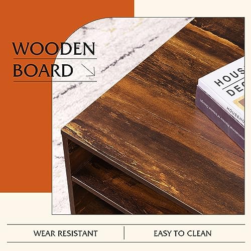 WLIVE Coffee Table with Lifting Top, Hidden Storage & Adjustable Shelf for Living Room Small Space, Multifunctional Rising Wooden Center Table, Mid Century Modern Tables for Home Dining Office, Brown