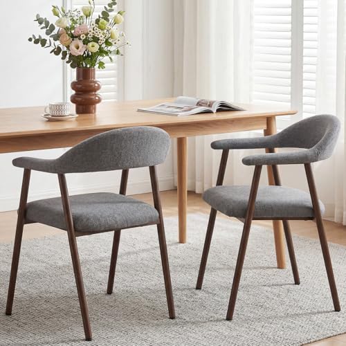 DUMOS Dining Chairs Set of 4, Linen Fabric Upholstered Kitchen Side Chairs with Curved Backrest & Metal Legs, Modern Farmhouse Accent Chair for Dining Room Kitchen Living Room Cafe, Beige