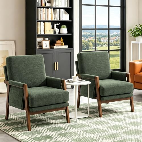 RNKSFX Cream Accent Chair for Bedroom & Living Room, Mid Century Modern Accent Arm Chair, Upholstered Anthropologie Accent Chair with Solid Wood Frame, Fabric