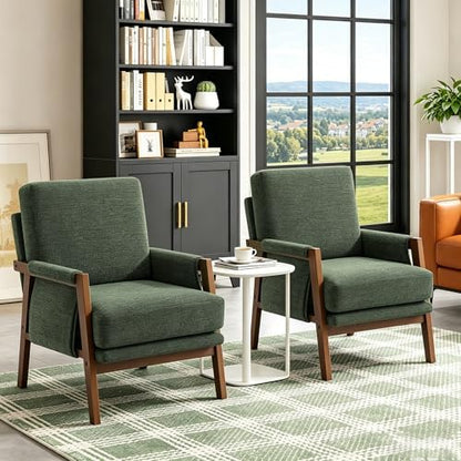 RNKSFX Cream Accent Chair for Bedroom & Living Room, Mid Century Modern Accent Arm Chair, Upholstered Anthropologie Accent Chair with Solid Wood Frame, Fabric